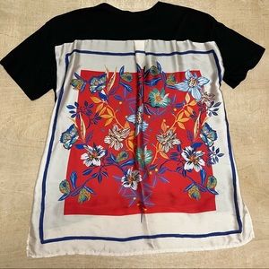 Zara Collection Scarf Print T-shirt Black Red Floral Size S